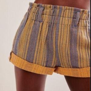 FP Movement by Free People Yellow and Blue Striped High Waist Shorts